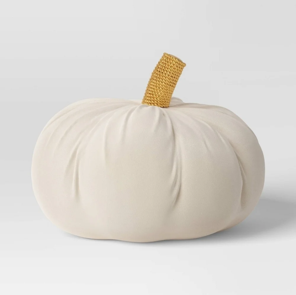 New THRESHOLD Large Decorative Pumpkin Shaped Velvet Pillow In Cream